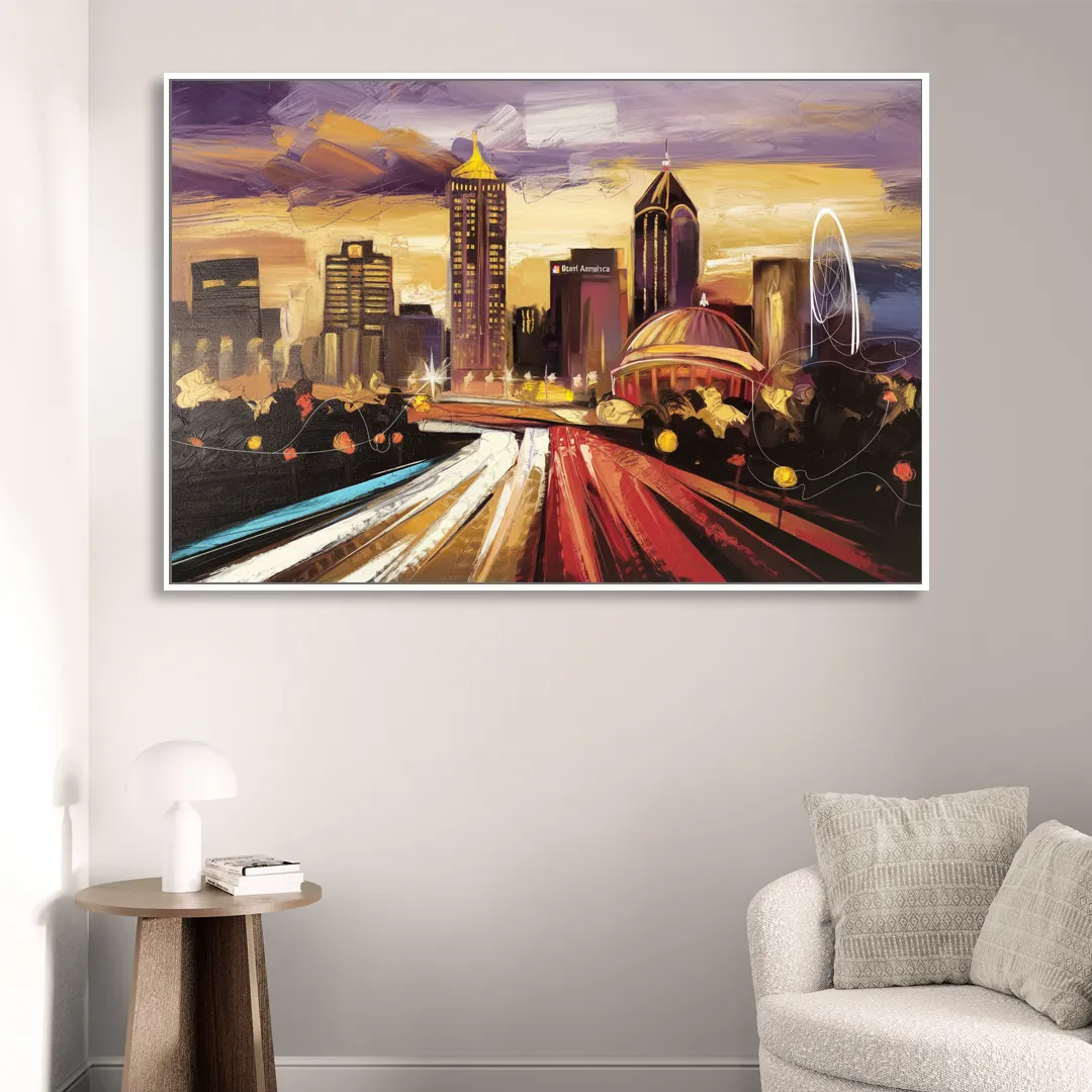 Atlanta Skyline With Georgia Dome Sitting Room - White Canvas Wall Art