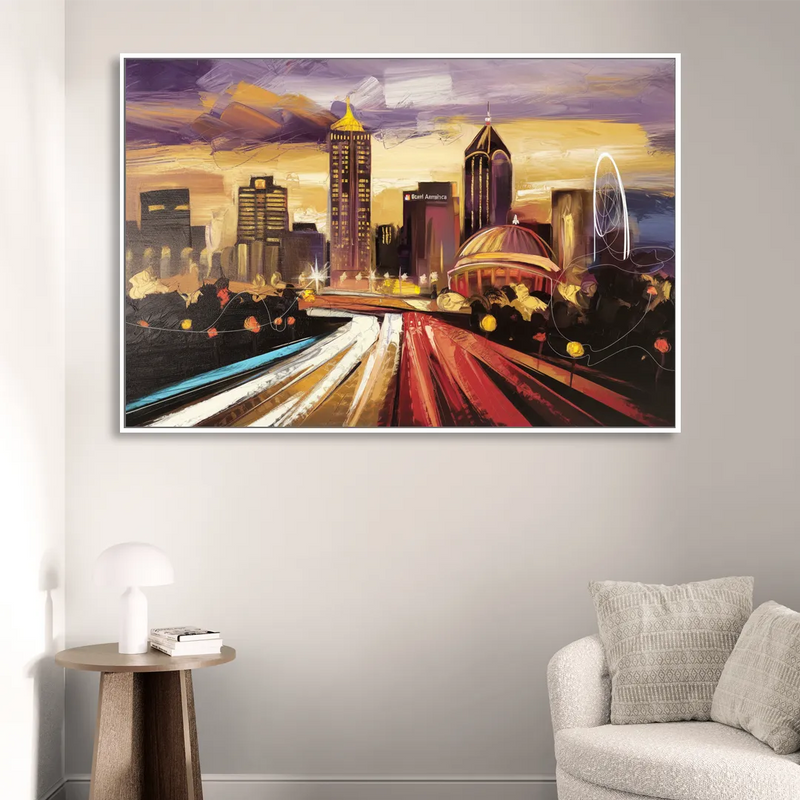 Atlanta Skyline With Georgia Dome Sitting Room - White Canvas Wall Art