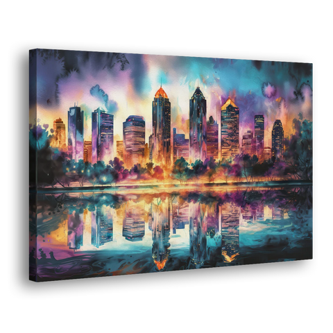 Atlanta Skyline With Reflection - Canvas Wall Art - Side