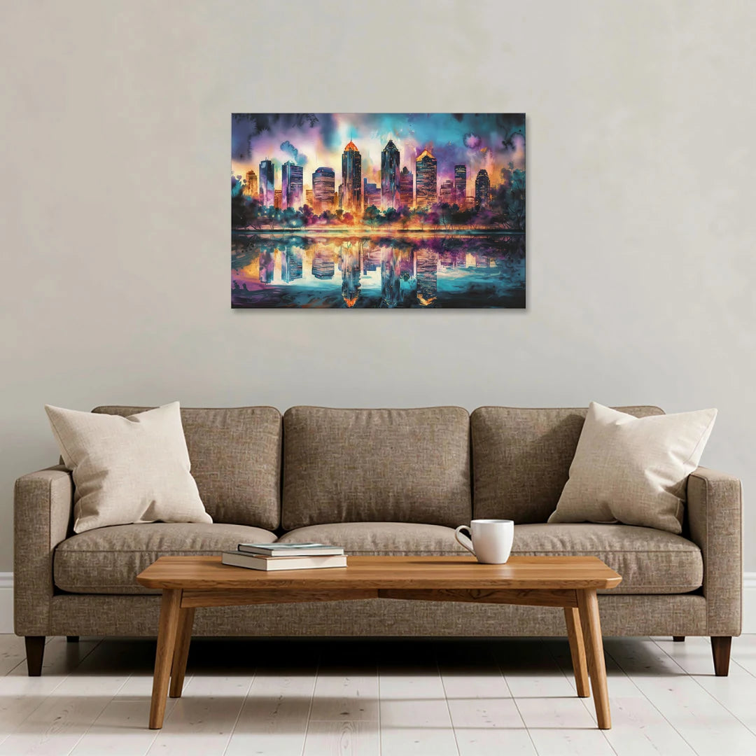 Atlanta Skyline With Reflection - Canvas Wall Art - Sofa - 36x24