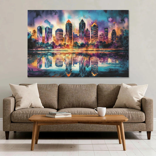Atlanta Skyline With Reflection - Canvas Wall Art - Sofa - 60x40