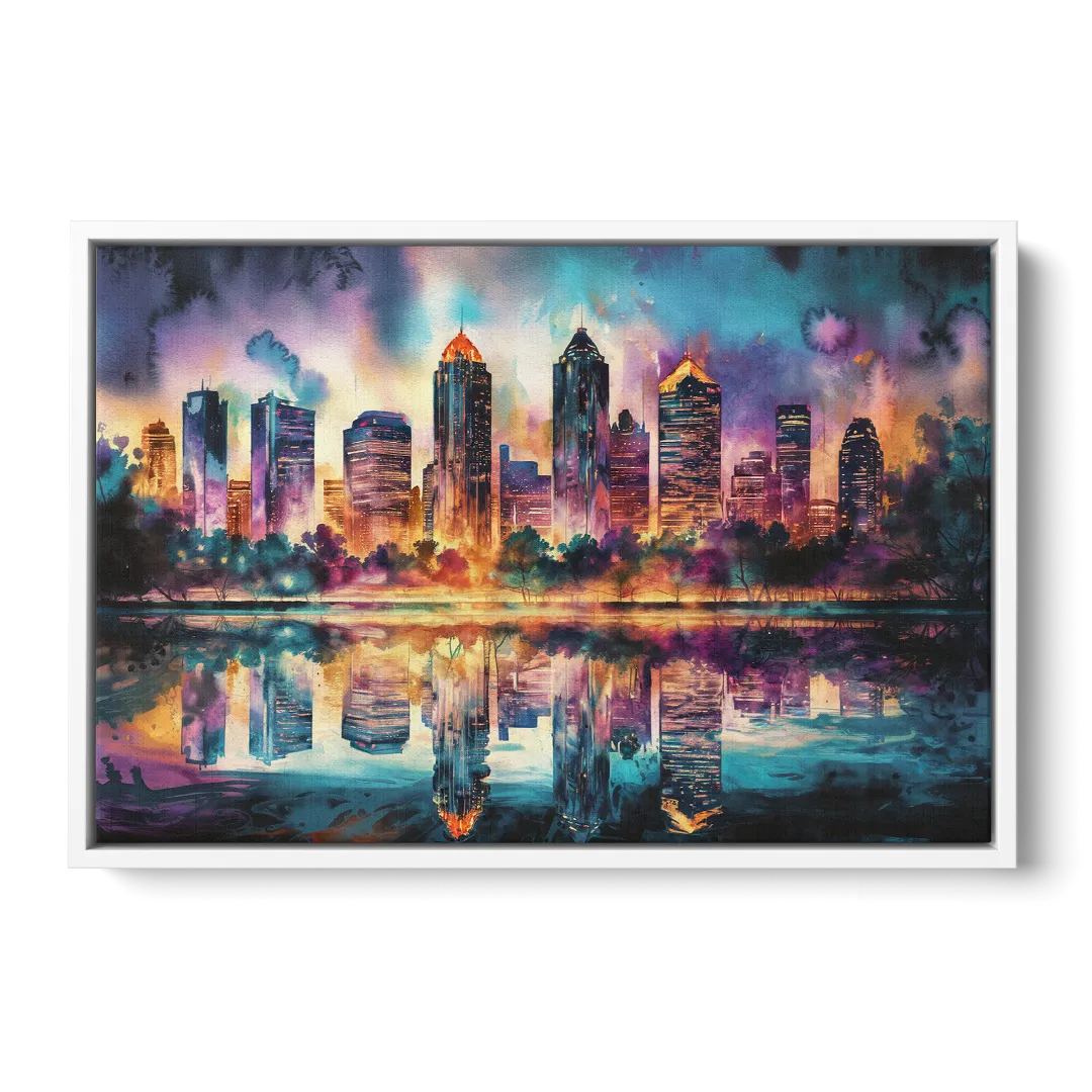 Atlanta Skyline With Reflection Front - White Canvas Wall Art