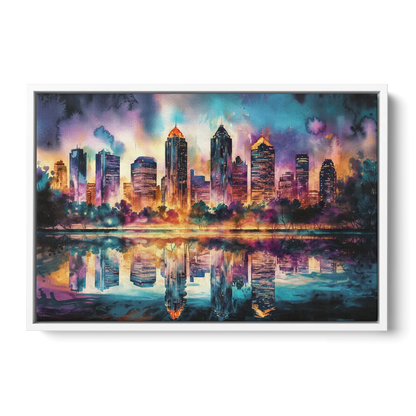 Atlanta Skyline With Reflection Front - White Canvas Wall Art