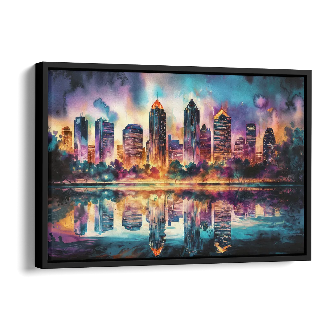 Atlanta Skyline With Reflection Side - Black Canvas Wall Art