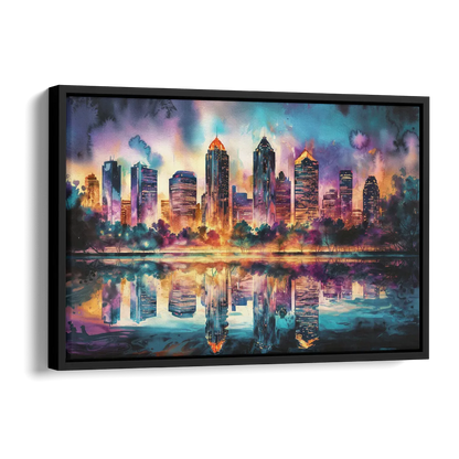 Atlanta Skyline With Reflection Side - Black Canvas Wall Art