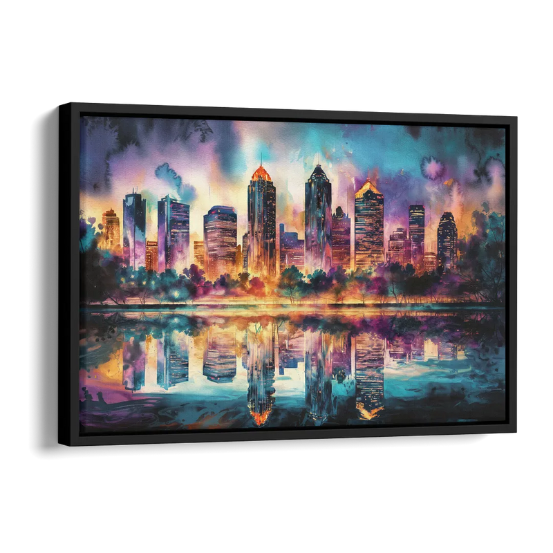 Atlanta Skyline With Reflection Side - Black Canvas Wall Art