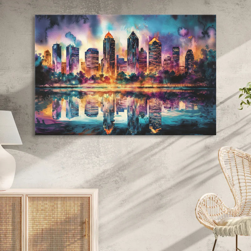 Atlanta Skyline With Reflection Living Room - Canvas Wall Art