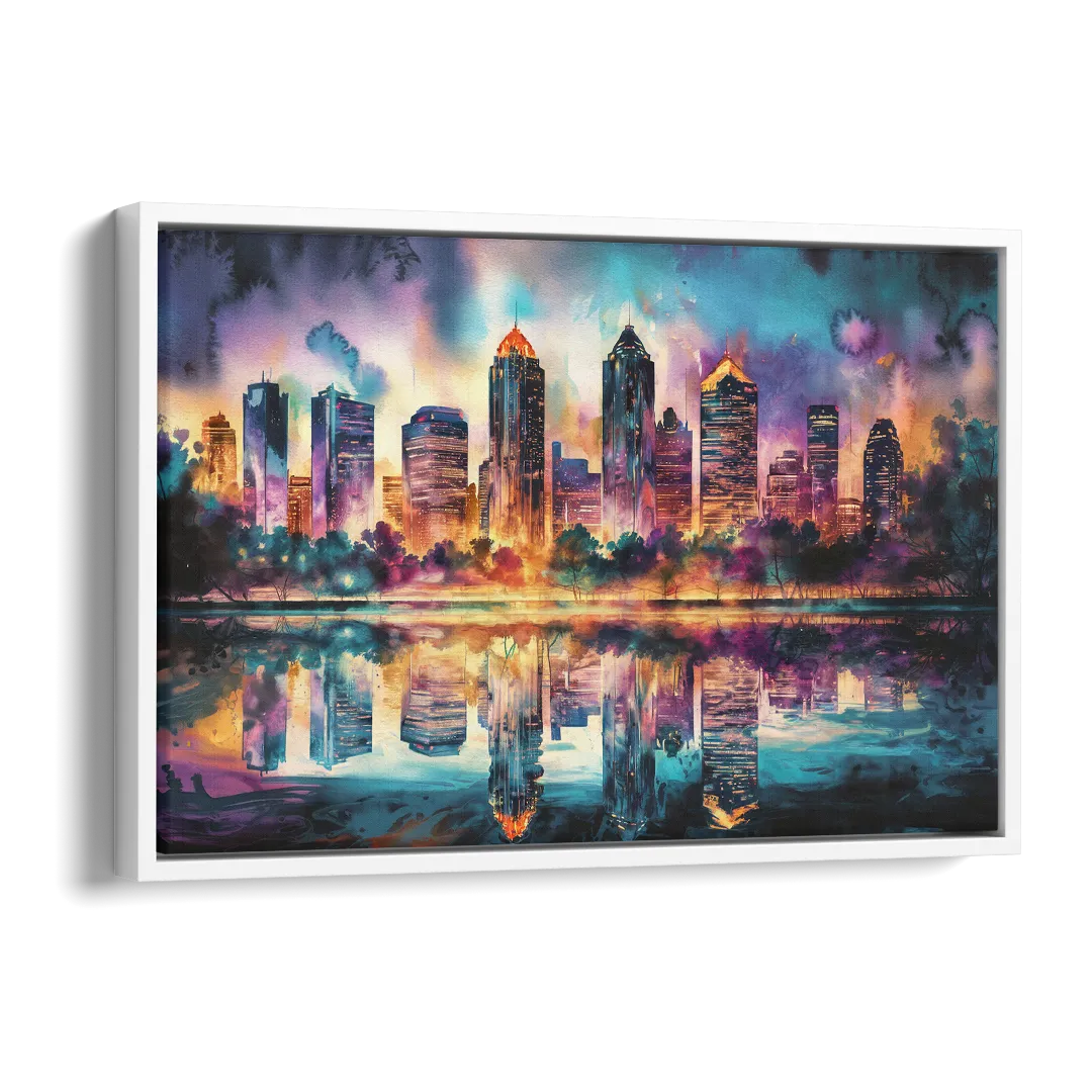 Atlanta Skyline With Reflection Side - White Canvas Wall Art
