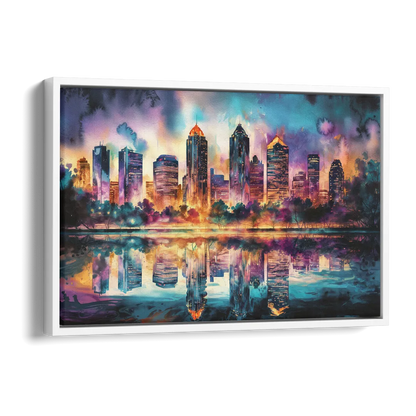 Atlanta Skyline With Reflection Side - White Canvas Wall Art