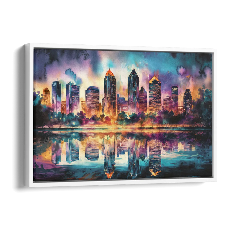 Atlanta Skyline With Reflection Side - White Canvas Wall Art