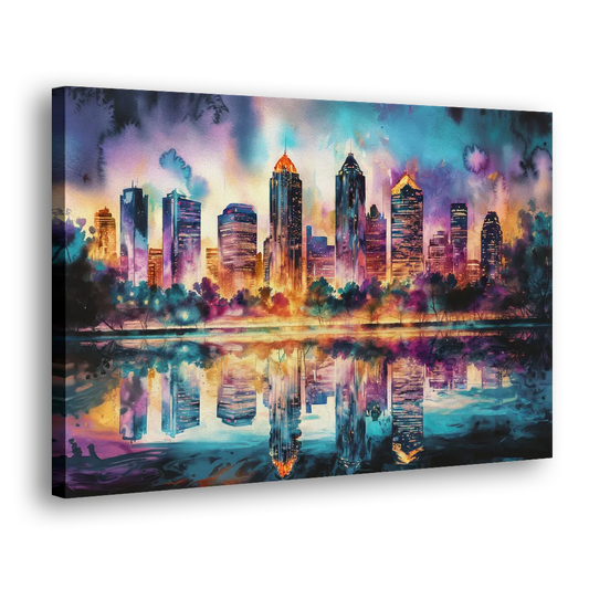 Atlanta Skyline With Reflection Side - Canvas Wall Art