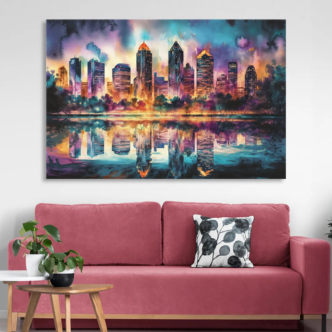 Atlanta Skyline With Reflection Sitting Room - Canvas Wall Art