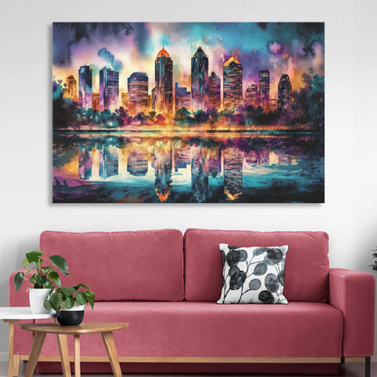 Atlanta Skyline With Reflection Sitting Room - Canvas Wall Art