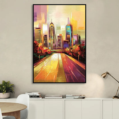 Atlanta Skyline and Peachtree Street Sitting Room - Black Canvas Wall Art
