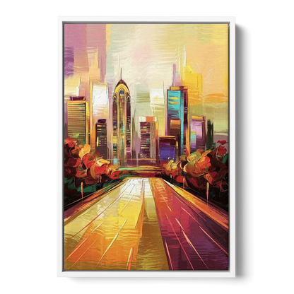 Atlanta Skyline and Peachtree Street Front - White Canvas Wall Art