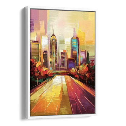 Atlanta Skyline and Peachtree Street Side - White Canvas Wall Art