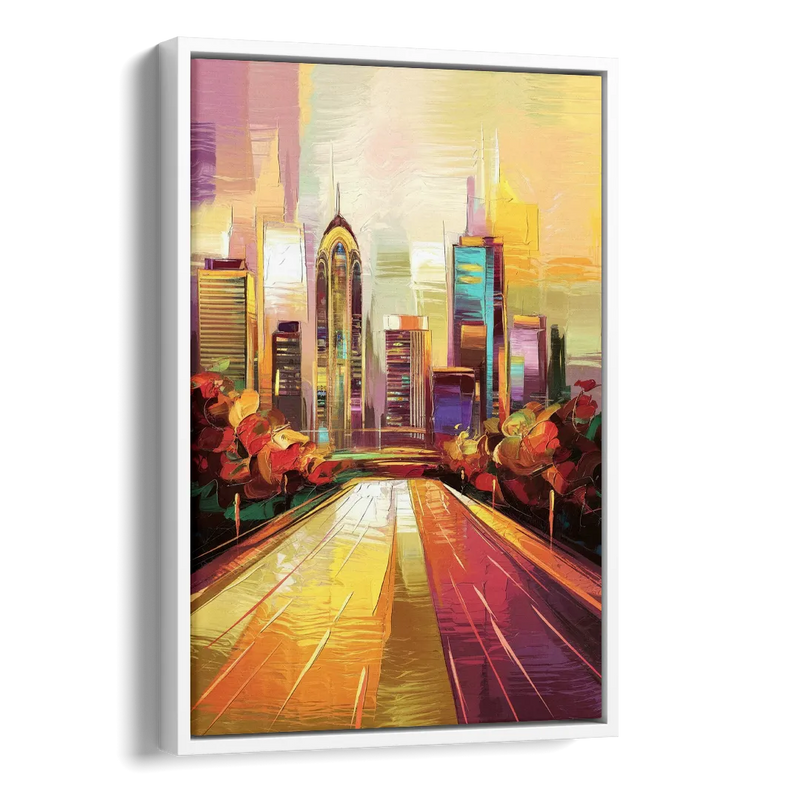 Atlanta Skyline and Peachtree Street Side - White Canvas Wall Art