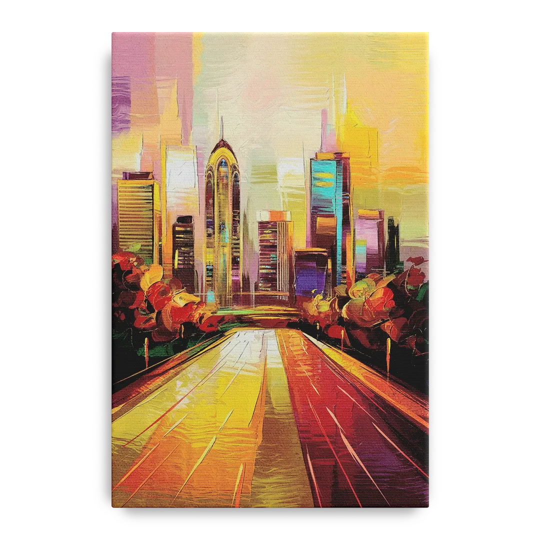 Atlanta Skyline and Peachtree Street Front - Canvas Wall Art
