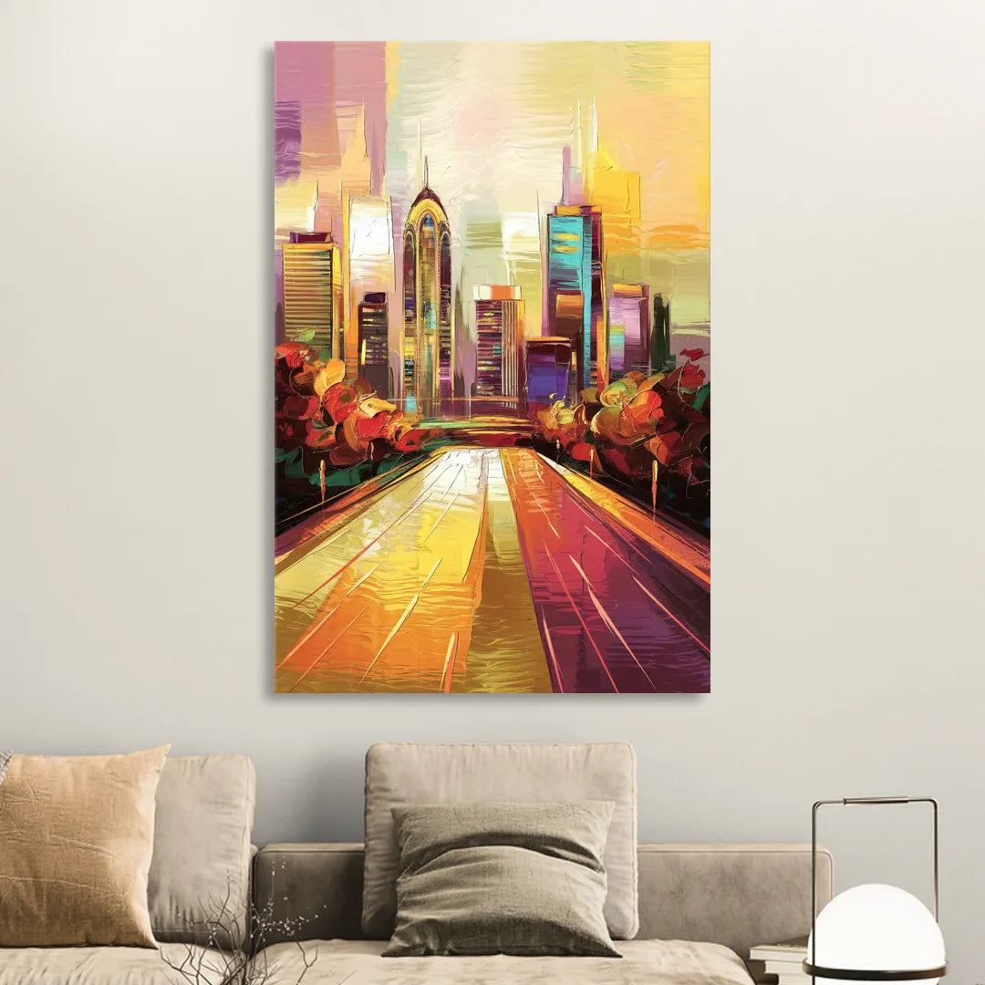 Atlanta Skyline and Peachtree Street Sitting Room - Canvas Wall Art