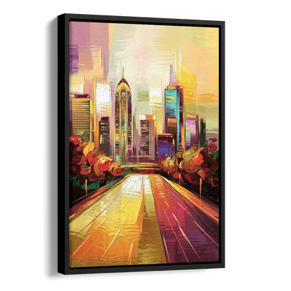 Atlanta Skyline and Peachtree Street Side - Black Canvas Wall Art