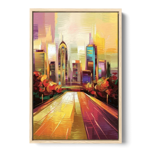Atlanta Skyline and Peachtree Street - Oak Framed Canvas Wall Art - Front