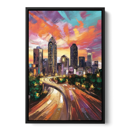Atlanta Skyline at Sunset - Black Framed Canvas Wall Art - Front