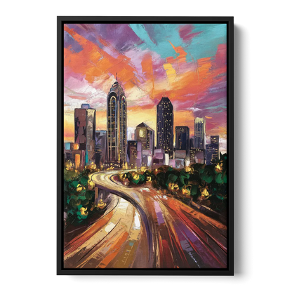 Atlanta Skyline at Sunset Front - Black Canvas Wall Art