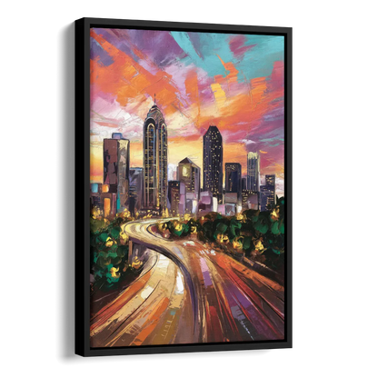 Atlanta Skyline at Sunset Side - Black Canvas Wall Art