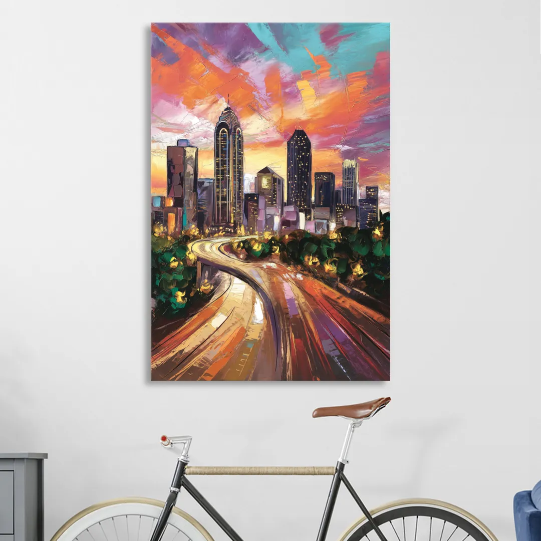 Atlanta Skyline at Sunset Sitting Room - Canvas Wall Art