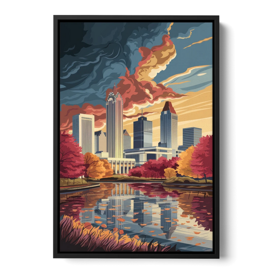 Atlanta Skyline in Autumn - Black Framed Canvas Wall Art - Front