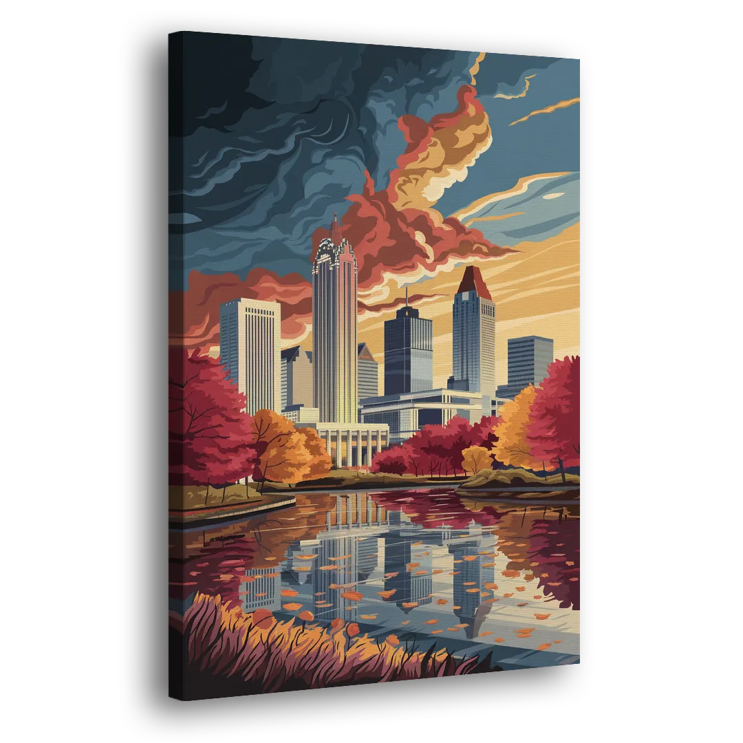 Atlanta Skyline in Autumn Side - Canvas Wall Art