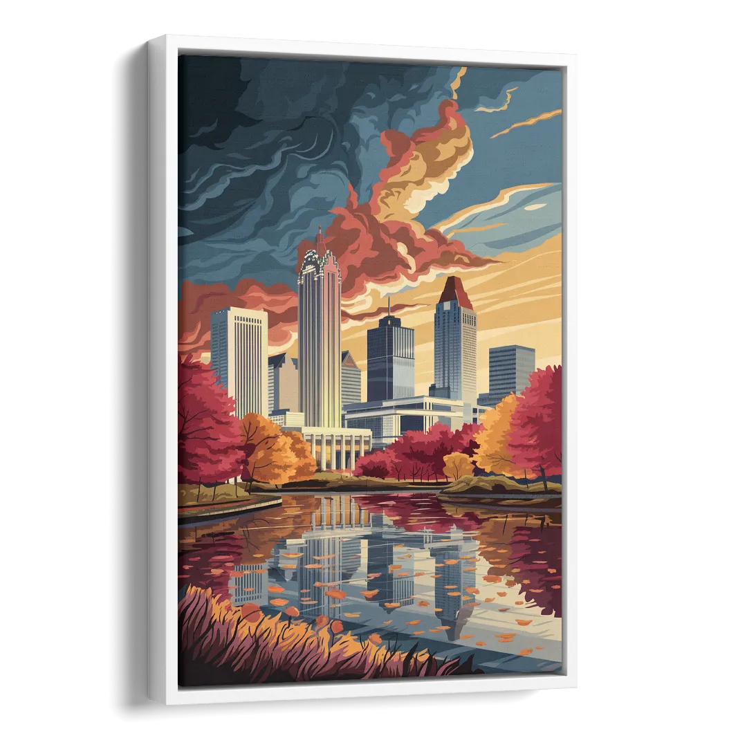 Atlanta Skyline in Autumn Side - White Canvas Wall Art