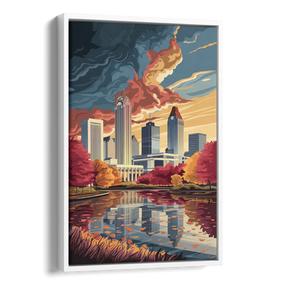 Atlanta Skyline in Autumn Side - White Canvas Wall Art