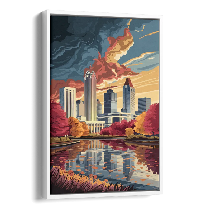 Atlanta Skyline in Autumn Side - White Canvas Wall Art
