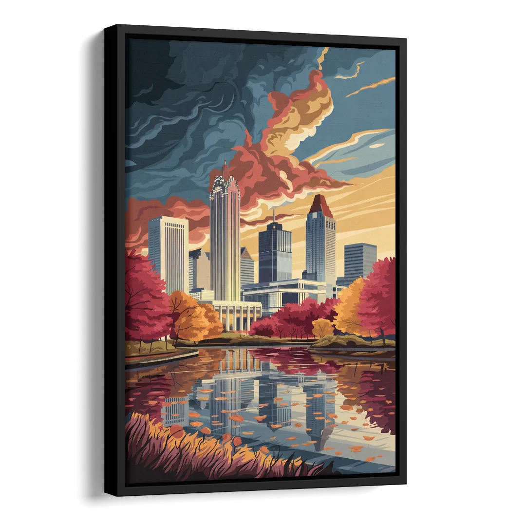 Atlanta Skyline in Autumn Side - Black Canvas Wall Art