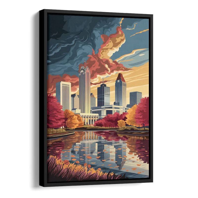 Atlanta Skyline in Autumn Side - Black Canvas Wall Art