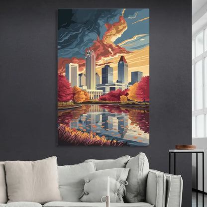 Atlanta Skyline in Autumn Sitting Room - Canvas Wall Art