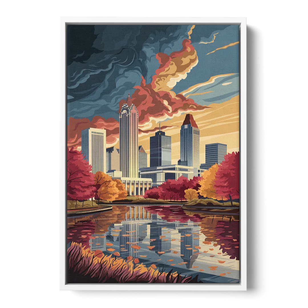 Atlanta Skyline in Autumn Front - White Canvas Wall Art