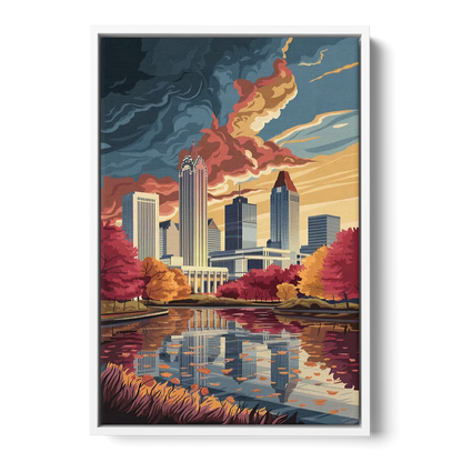 Atlanta Skyline in Autumn Front - White Canvas Wall Art