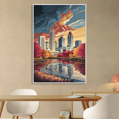 Atlanta Skyline in Autumn Living Room - White Canvas Wall Art