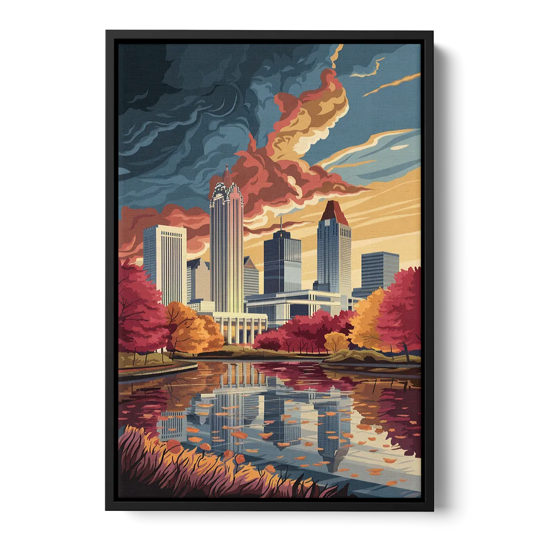 Atlanta Skyline in Autumn Front - Black Canvas Wall Art