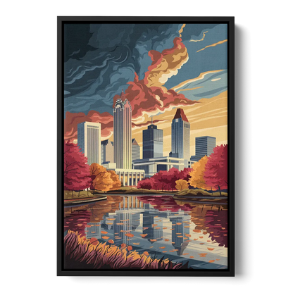 Atlanta Skyline in Autumn Front - Black Canvas Wall Art