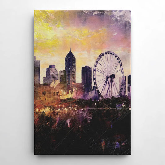 Atlanta Skyline with Ferris Wheel - Canvas Wall Art