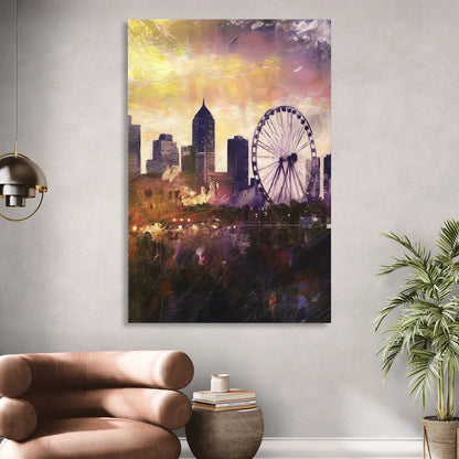 Atlanta Skyline with Ferris Wheel Sitting Room - Canvas Wall Art
