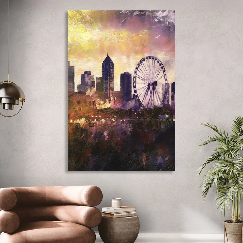 Atlanta Skyline with Ferris Wheel Sitting Room - Canvas Wall Art