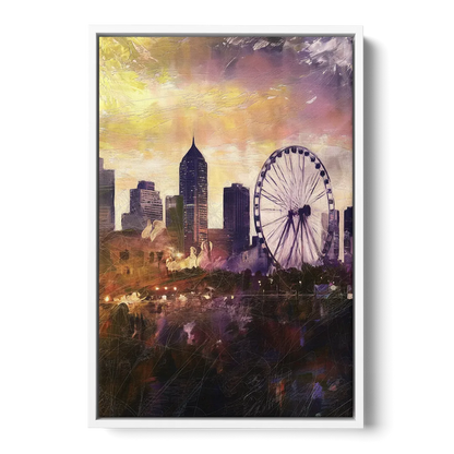 Atlanta Skyline with Ferris Wheel Front - White Canvas Wall Art