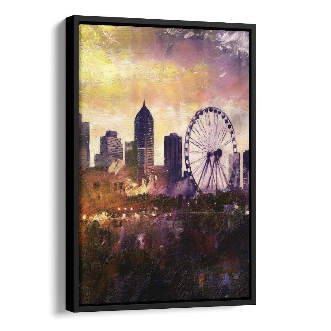 Atlanta Skyline with Ferris Wheel Side - Black Canvas Wall Art