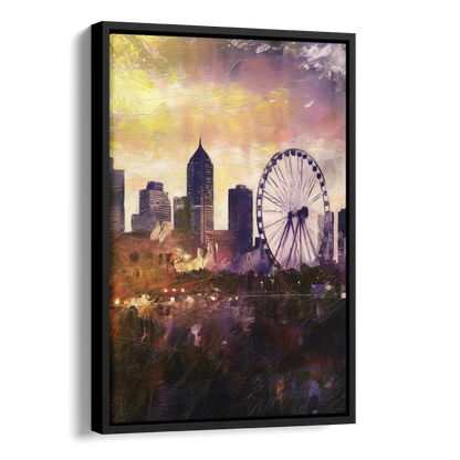 Atlanta Skyline with Ferris Wheel Side - Black Canvas Wall Art