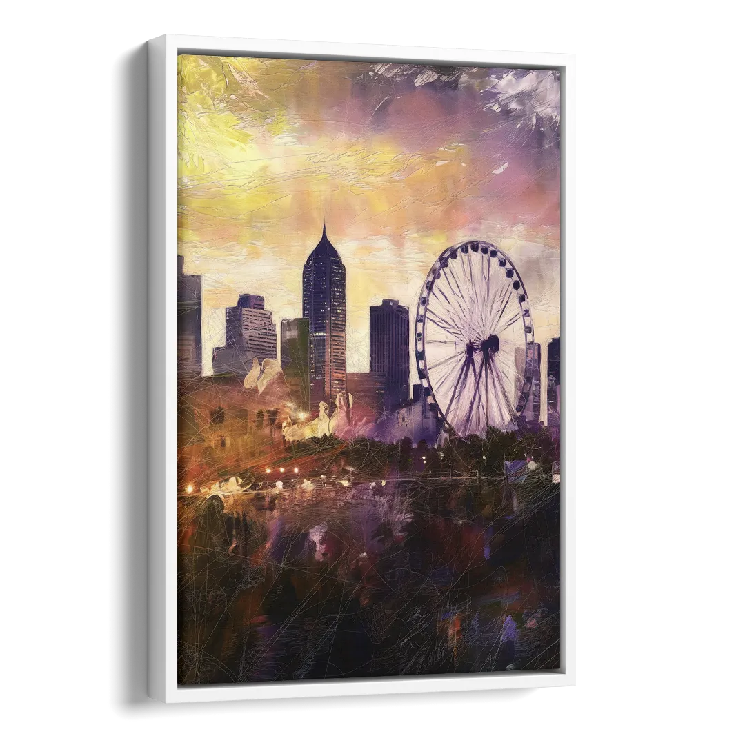 Atlanta Skyline with Ferris Wheel Side - White Canvas Wall Art