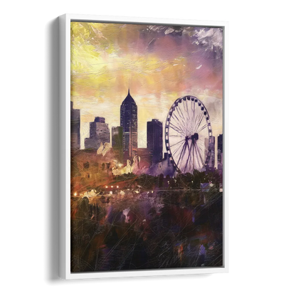 Atlanta Skyline with Ferris Wheel Side - White Canvas Wall Art